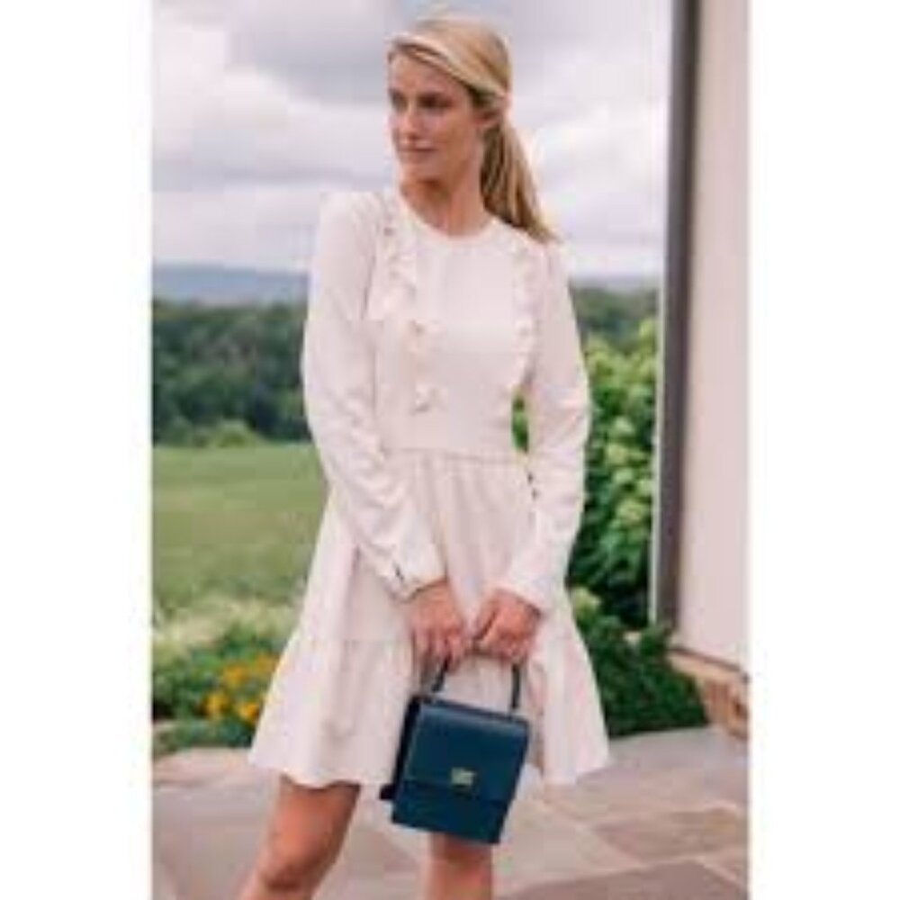 GAL MEETS GLAM COLLECTION Hayley Ruffle Detail Long Sleeve Dress In Cream white